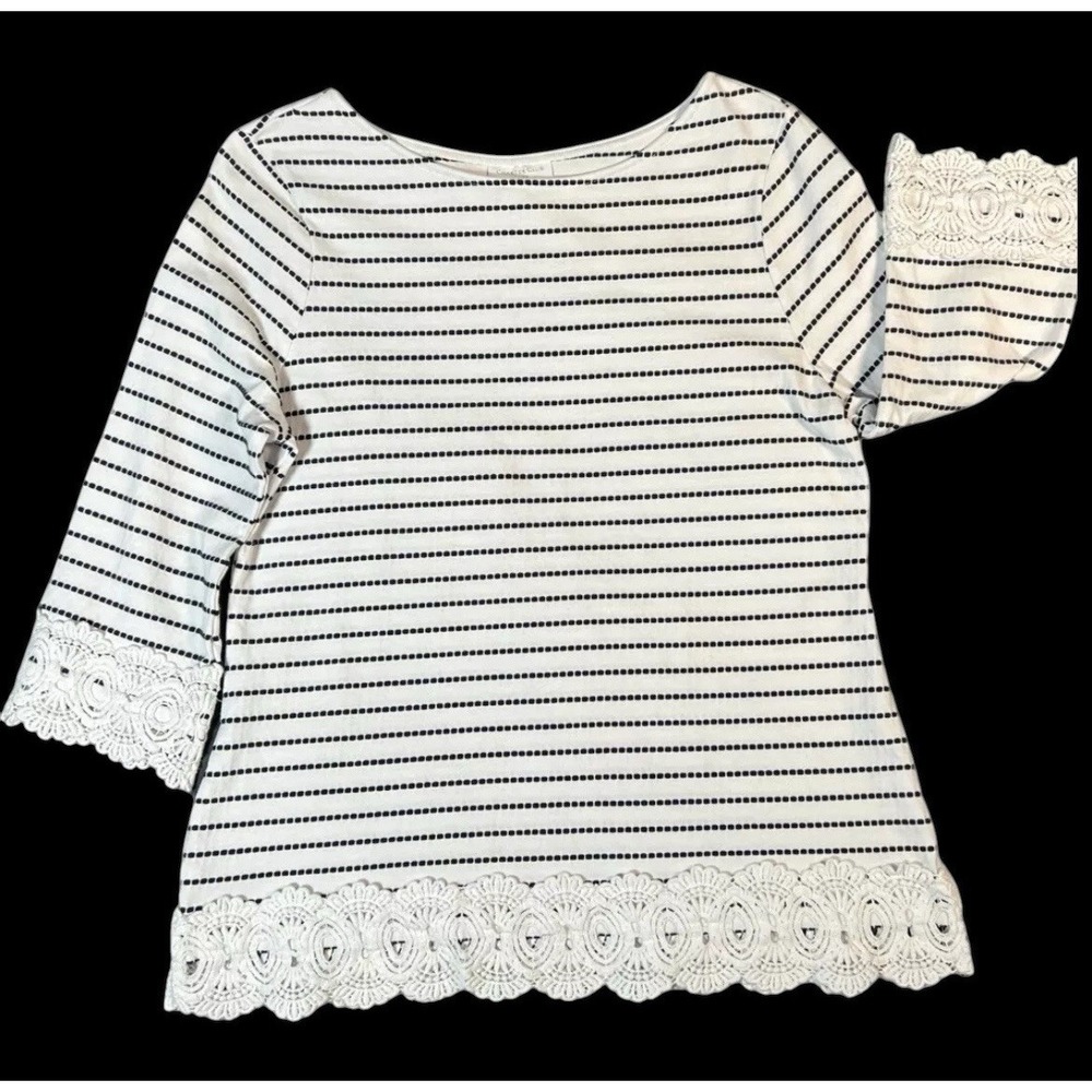 Striped lace trim Casual Blouse Top Shirt Womens Sz‎ XL Nautical Coastal Resort